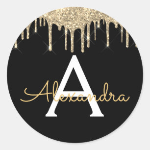 Sticker Rond Parties scintillant Gold Luxury Glam Nom du monogr