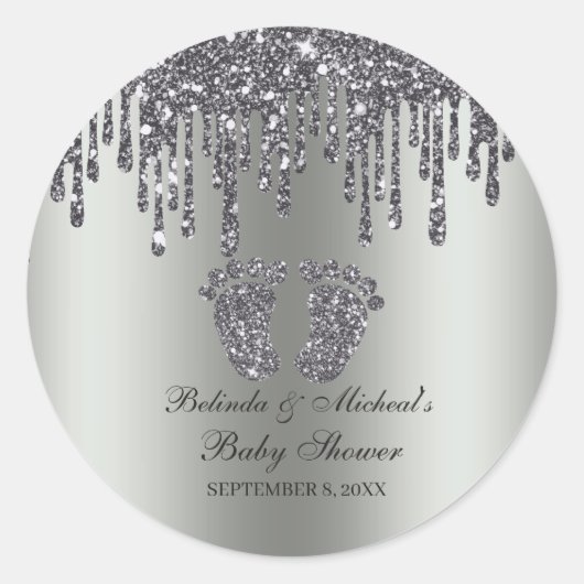 Sticker Rond Parties scintillant goutte argent bébé pieds Baby (Devant)