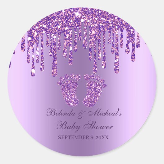 Sticker Rond Parties scintillant goutte pourpre bébé pieds Baby (Devant)
