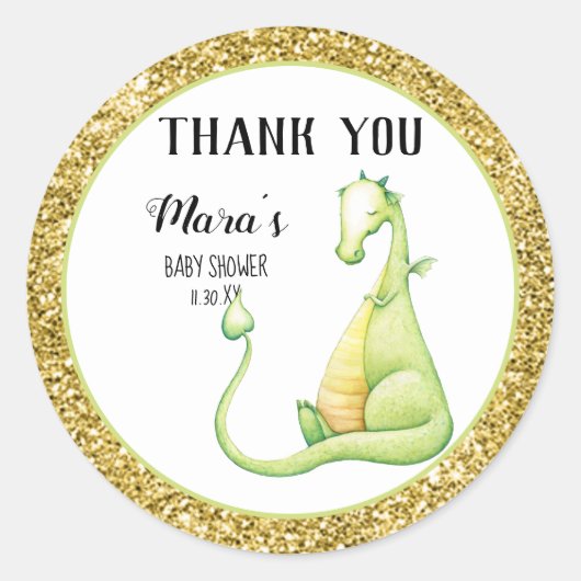 Sticker Rond *~* Parties scintillant Green Dragon Baby shower M (Devant)