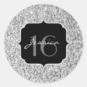 Sticker Rond Parties scintillant gris argenté brillant doux 16