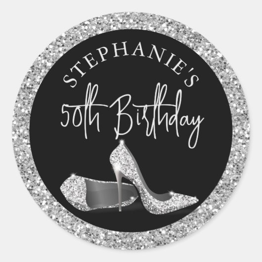Sticker Rond Parties scintillant Haut talon N'importe quel Anni (Devant)