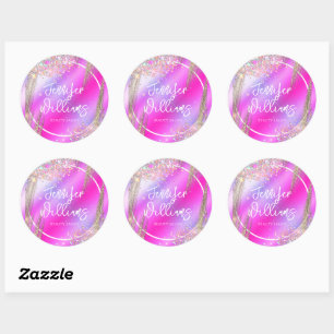 Sticker Rond Parties scintillant Holographique Or Moderne Faux 