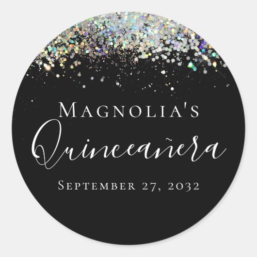 Sticker Rond Parties scintillant holographique Quinceañera (Devant)