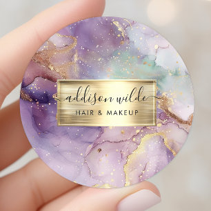 Sticker Rond Parties scintillant Lilac Aquarelle Faux Gold Foil