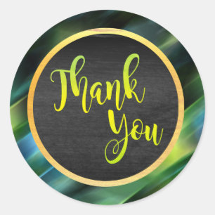 Sticker Rond Parties scintillant Mariage Merci Gold Green