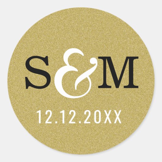 Sticker Rond Parties scintillant Mariage or Monogrammes Initial (Devant)