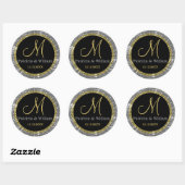 Sticker Rond Parties scintillant Mariage or Monogrammes sceaux (Feuille)