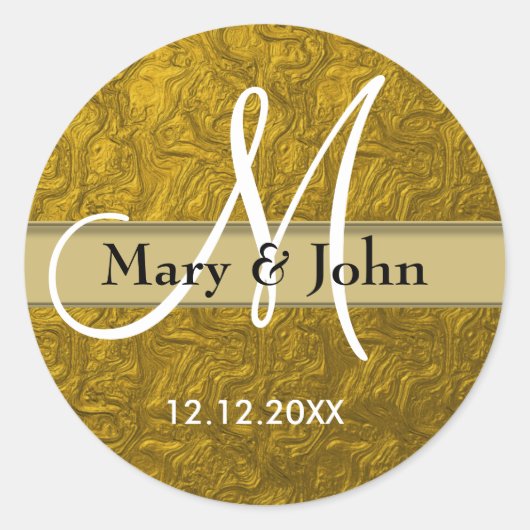 Sticker Rond Parties scintillant Mariage or Monogrammes sceaux (Devant)