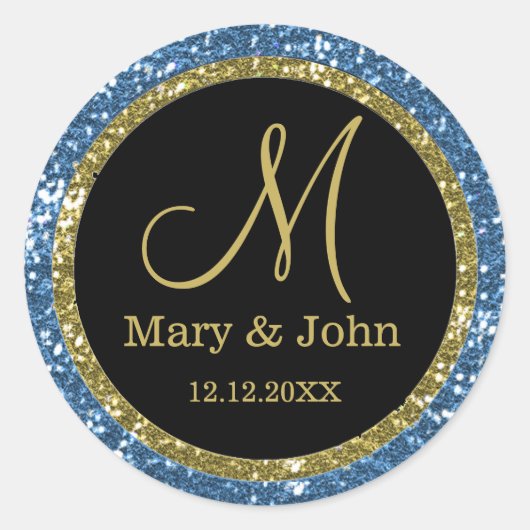 Sticker Rond Parties scintillant Mariage or Monogrammes sceaux (Devant)