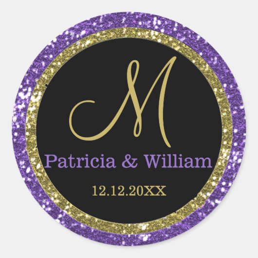 Sticker Rond Parties scintillant Mariage or Monogrammes sceaux (Devant)