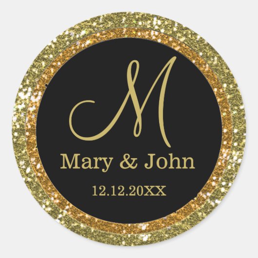 Sticker Rond Parties scintillant Mariage or Monogrammes sceaux (Devant)