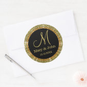 Sticker Rond Parties scintillant Mariage or Monogrammes sceaux (Enveloppe)