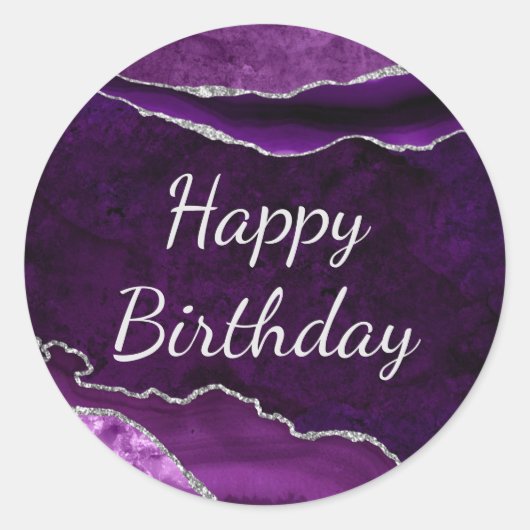Sticker Rond Parties scintillant mauve et argent Marbre Agate A (Devant)