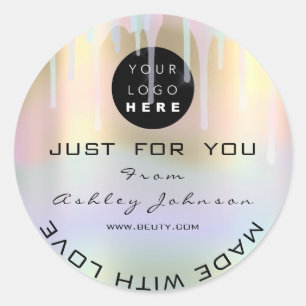 Sticker Rond Parties scintillant Merci Logo Holographe Made Blu