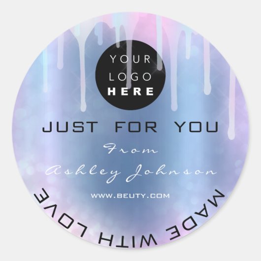 Sticker Rond Parties scintillant Merci Logo Holographe Made Blu (Devant)