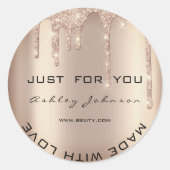 Sticker Rond Parties scintillant Merci Rose Or Fabriqué Par Nom (Devant)