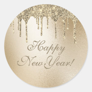 Sticker Rond Parties scintillant métal or Drip Élégant Joyeu