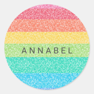 Sticker Rond Parties scintillant mignonne Arc-en-ciel rayures c