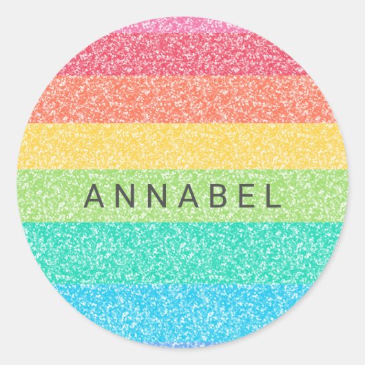 Sticker Rond Parties scintillant mignonne Arc-en-ciel rayures c (Devant)