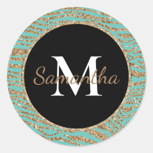 Sticker Rond Parties scintillant Mint Gold Faux Zebra Print
