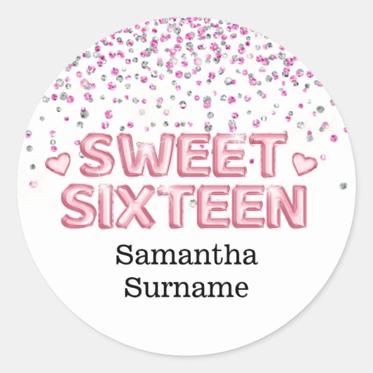 Sticker Rond Parties scintillant moderne feuille de sweet sixte (Devant)