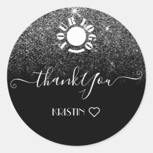 Sticker Rond Parties scintillant molle Black Silver Rain Nom du