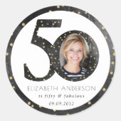 Sticker Rond Parties scintillant noire 50 & Fabulous Photo (Devant)