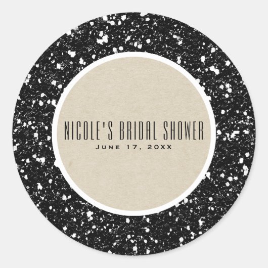 Sticker Rond Parties scintillant noire et rustique Kraft Automn (Devant)