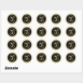 Sticker Rond Parties scintillant noire Monogramme or Mariage En (Feuille)
