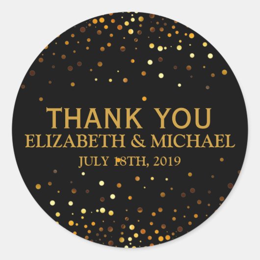 Sticker Rond Parties scintillant Noire Or Faux Confetti Mariage (Devant)