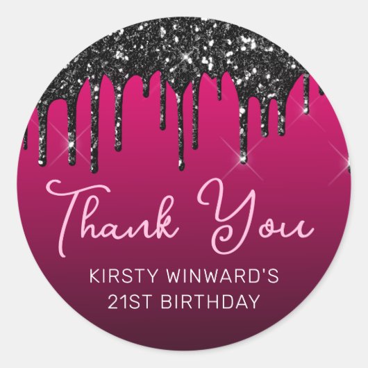 Sticker Rond Parties scintillant noire sur l'anniversaire rose (Devant)