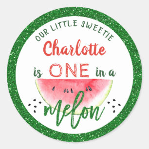 Sticker Rond Parties scintillant One dans un Melon 1er Birthday