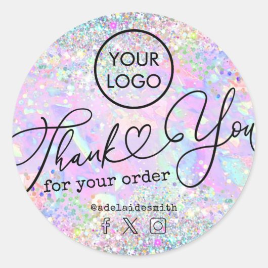 Sticker Rond parties scintillant opal merci pour votre commande (Devant)