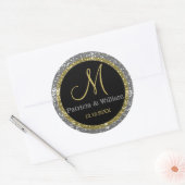 Sticker Rond Parties scintillant Or Argent Mariage Monogrammes  (Enveloppe)