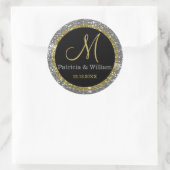 Sticker Rond Parties scintillant Or Argent Mariage Monogrammes  (Sac)