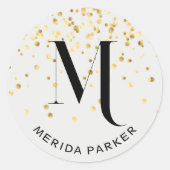 Sticker Rond Parties scintillant or blanc glam élégant Monogram (Devant)