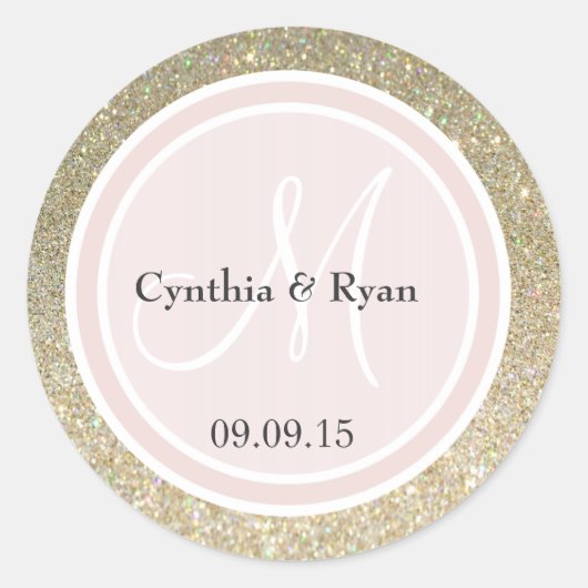 Sticker Rond Parties scintillant or et Mariage rose pâle Monogr (Devant)