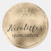 Sticker Rond Parties scintillant or glamour Tiara Quinceañera (Devant)