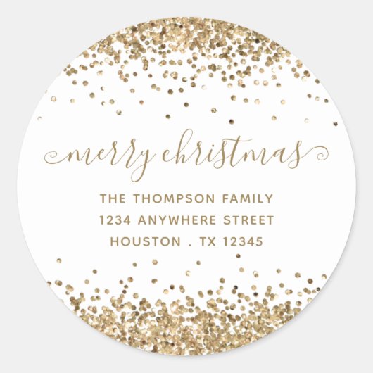 Sticker Rond Parties scintillant or Joyeux Noël Nom Retour Adre (Devant)
