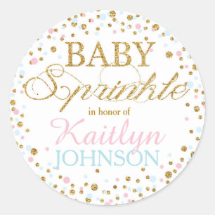 Sticker Rond Parties scintillant or rose Bleu Jumeaux Baby show