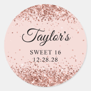 Sticker Rond Parties scintillant or rose Blush Sweet 16