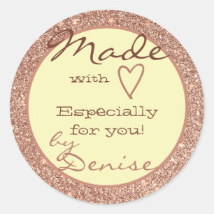 Sticker Rond Parties scintillant or rose faite avec amour Nom d