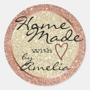 Sticker Rond Parties scintillant or rose Maison faite avec coeu