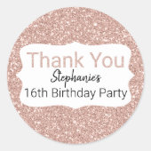 Sticker Rond Parties scintillant or rose Merci d'anniversaire (Devant)