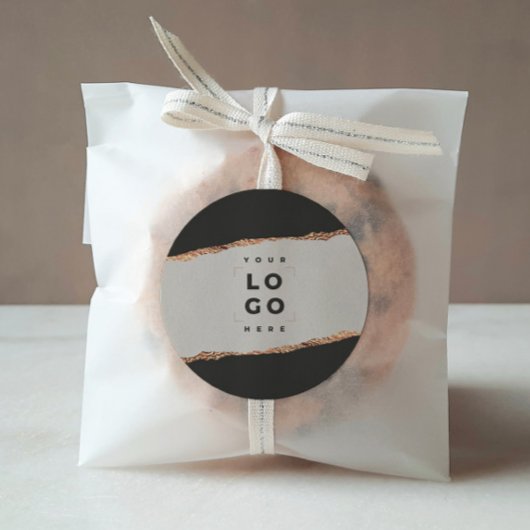 Sticker Rond parties scintillant or rose noir moderne élégant b