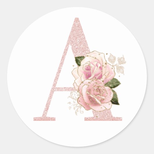 Sticker Rond Parties scintillant or Rose pâle Floral Monogramm (Devant)