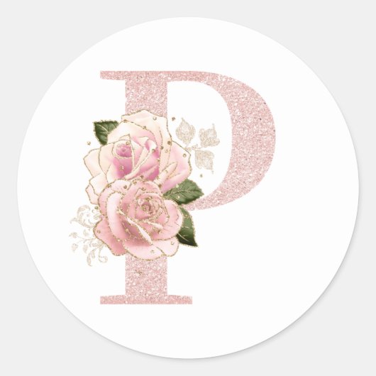 Sticker Rond Parties scintillant or Rose pâle floral P (Devant)
