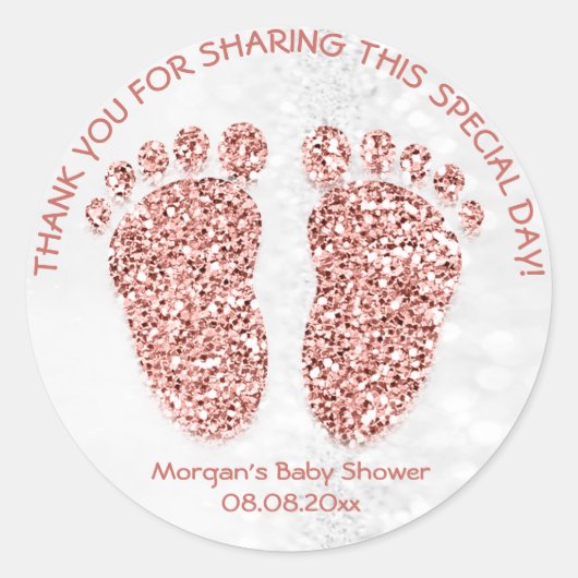 Sticker Rond Parties scintillant or rose Pieds Baby shower Favo (Devant)