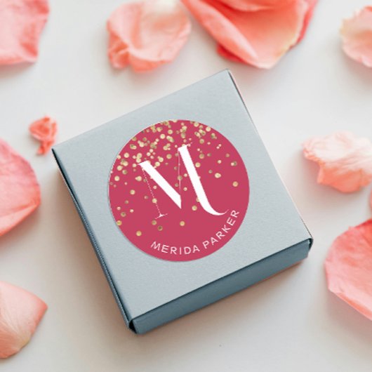 Sticker Rond Parties scintillant or rouge glam élégant Monogram